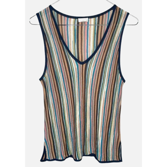 Anthropologie Ecru Textured Multicolored Stripe Knit Tank Women's M 70s Bohemian - Picture 1 of 10